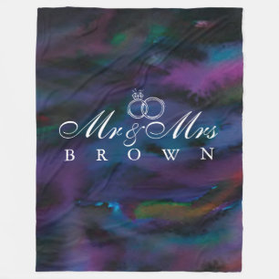 Personalized Mr & Mrs smokey purples water color Fleece Blanket