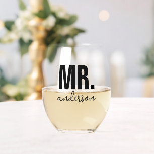 Personalized MR Name Wedding Newlywed  Stemless Wine Glass