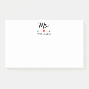 Personalized Mrs. with Heart and Arrow Post-it Notes