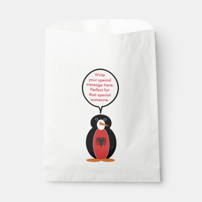 Personalized Ms. Penguin Albania Paper Favour Bags (Front)
