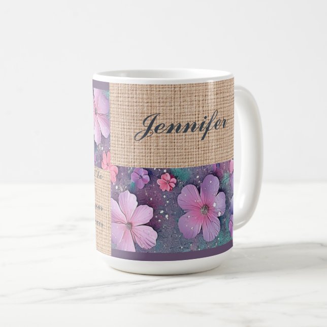 Personalized Mug - Colorful Glitter Flowers (Front Right)