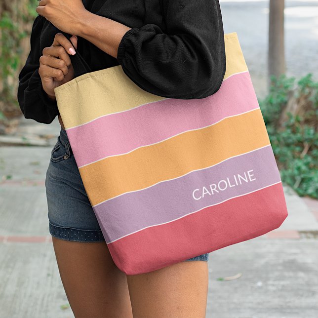 Personalized Multi Color Block Stripes Art Pattern Tote Bag (Creator Uploaded)