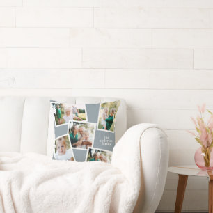 Personalized multi photo dusty blue elegant modern cushion