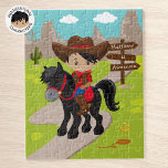 Personalized Multicultural Cowboy Jigsaw Puzzle<br><div class="desc">Personalized cowgirl riding on horses Puzzle. Please check out more of my personalized gifts.</div>