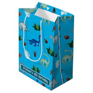 Personalized Multiple Dino Species in Turquoise Medium Gift Bag