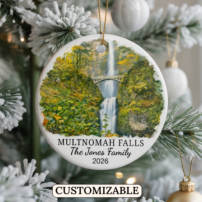 Personalized Multnomah Falls Ornament, Oregon Ceramic Tree Decoration (Creator Uploaded)
