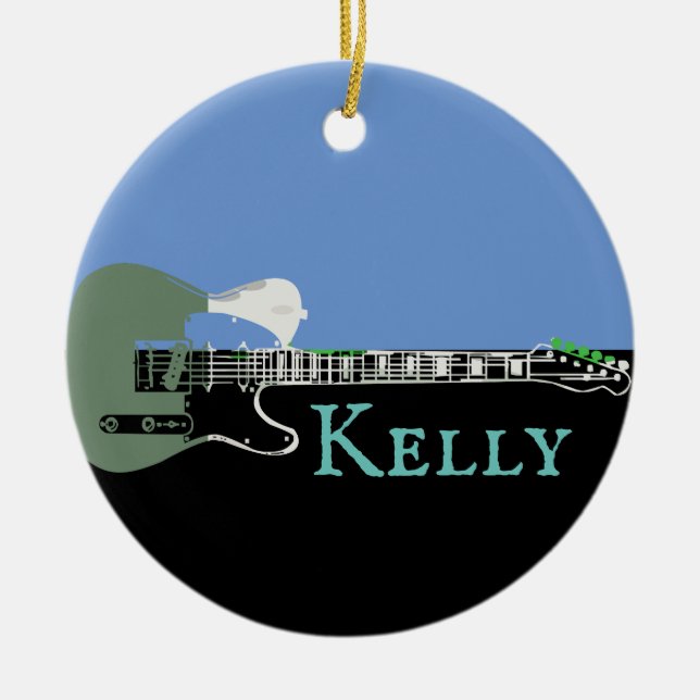 Personalized Music Electric Bass Guitar  Ceramic O Ceramic Tree Decoration (Front)