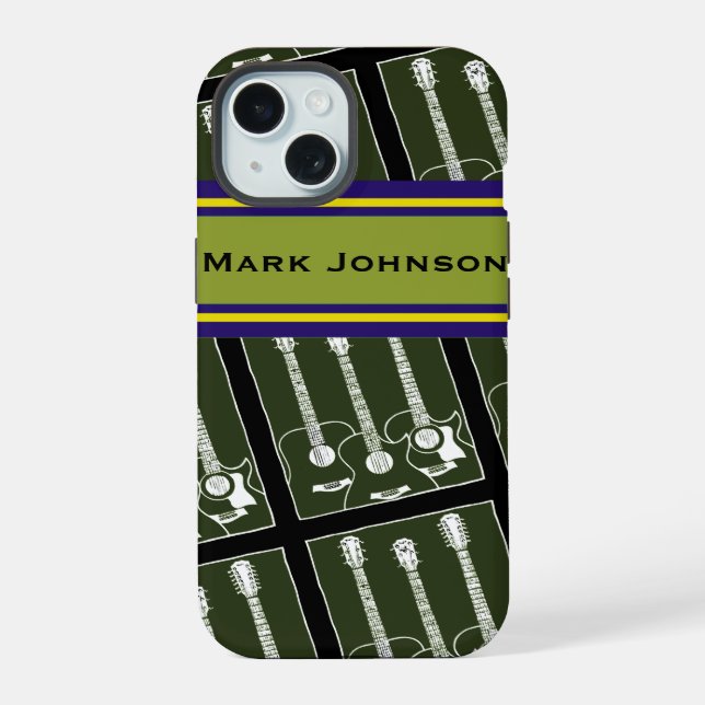 Personalized Music Guitar pattern iPhone 15 Case (Back)