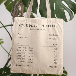 Personalized Music Playlist - Song Receipt Tote Bag