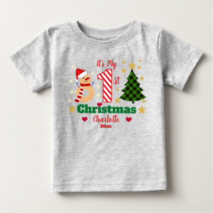 Personalized My 1st Christmas Snowman Candy Cane  Baby T-Shirt
