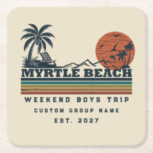 Personalized Myrtle Beach Weekend Bachelor Party Square Paper Coaster