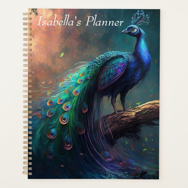 Personalized Mystical Beautiful Peacock in Forest Planner (Front)