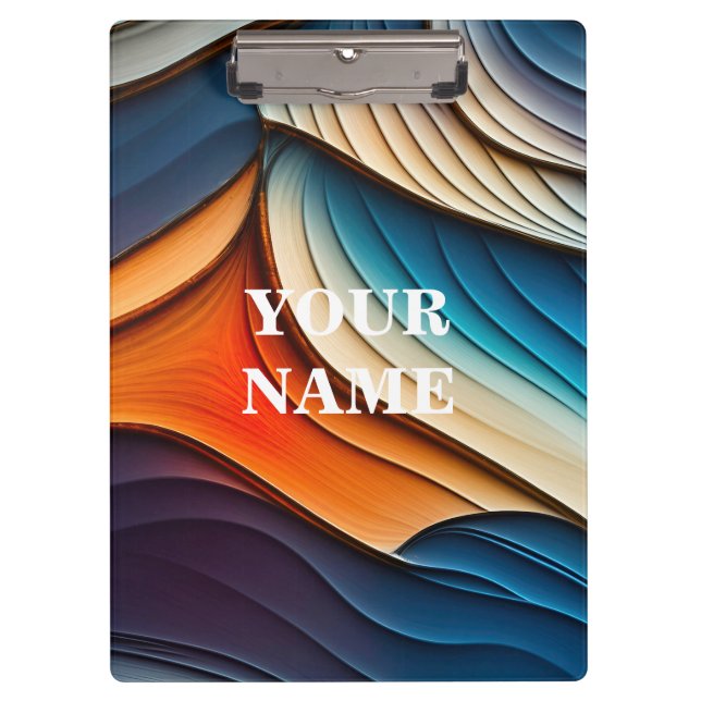 PERSONALIZED NAME Abstract Teal and Orange Waves Clipboard (Front)