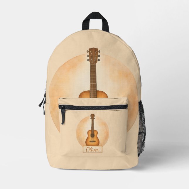 Personalized Name Acoustic Guitar For Music Lovers Printed Backpack (Front)