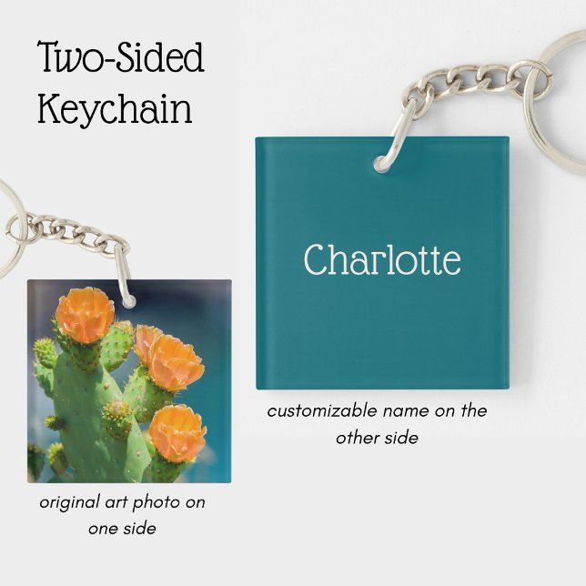 Personalized name and Cactus flower Photo Key Ring (Creator Uploaded)