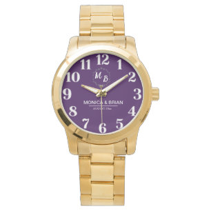 Personalized name and Monogram White And Purple Watch