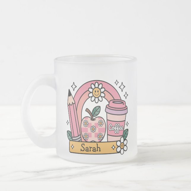 Personalized Name Back to School Gift for Teacher Frosted Glass Coffee Mug (Left)