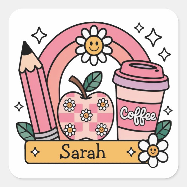 Personalized Name Back to School Gift for Teacher Square Sticker (Front)