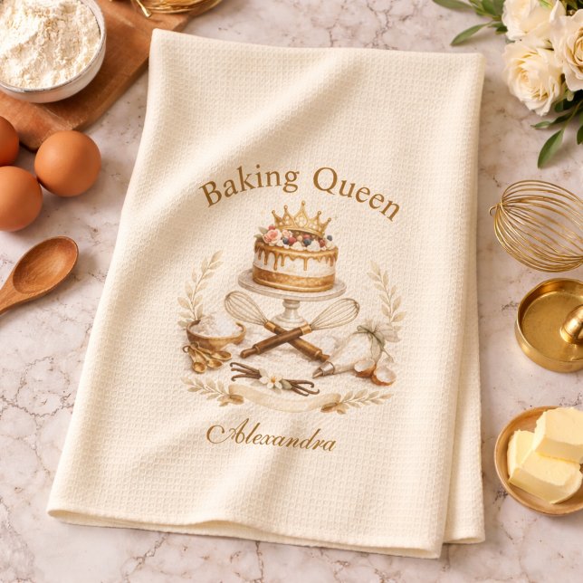 Personalized Name Baking Queen Tea Towel (Creator Uploaded)
