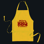 Personalized name BBQ apron for men | Red yellow<br><div class="desc">Personalized name BBQ apron for men. Hot red yellow colors.  Mike's BBQ and grill. Personalizable name. Cool outdoors barbecue gift idea for dad,  uncle,  husband,  grandpa,  brother etc. Great grilling design for meat lovers.</div>