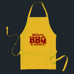 Personalized name BBQ apron for men | Red yellow<br><div class="desc">Personalized name BBQ apron for men. Hot red yellow colors.  Mike's BBQ and grill. Personalizable name. Cool outdoors barbecue gift idea for dad,  uncle,  husband,  grandpa,  brother etc. Great grilling design for meat lovers.</div>