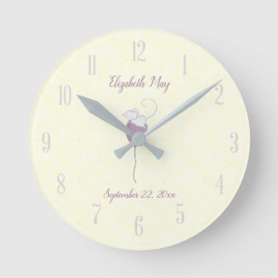 Personalized Name Birthdate Mouse Floating Balloon Round Clock