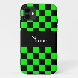Personalized name black and neon green checkers Case-Mate iPhone case