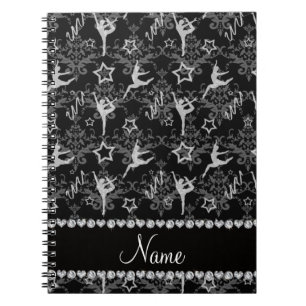 Personalized name black damask gymnastics spiral notebook