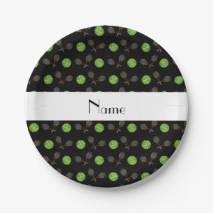 Personalized name black tennis balls paper plate