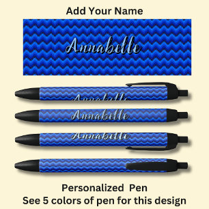 Personalized Name, Blue Chevron Zig Zag  Black Ink Pen