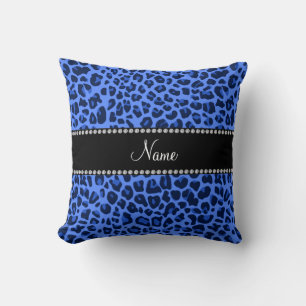 Personalized name blue leopard print cushion