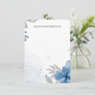 Personalized Name Blue Watercolor Floral Elegant  Card