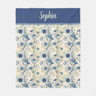 Personalized Name Blue Wildflowers Fleece Blanket