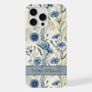 Personalized Name Blue Wildflowers iPhone 15 Pro Max Case