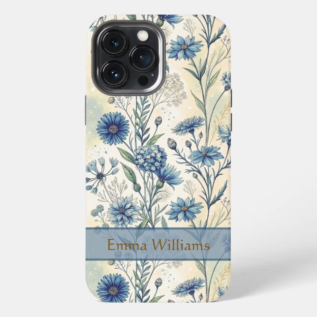 Personalized Name Blue Wildflowers iPhone Case (Back)