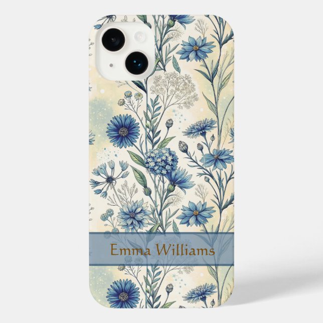 Personalized Name Blue Wildflowers iPhone Case (Back)