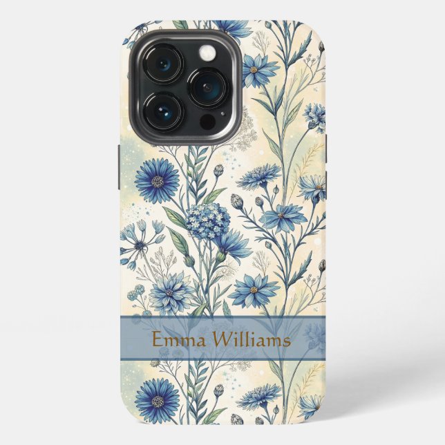 Personalized Name Blue Wildflowers iPhone Case (Back)