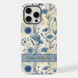 Personalized Name Blue Wildflowers iPhone 15 Pro Max Case