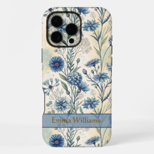 Personalized Name Blue Wildflowers iPhone 16 Pro Max Case