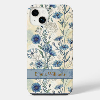 Personalized Name Blue Wildflowers iPhone 14 Plus Case