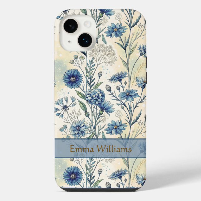 Personalized Name Blue Wildflowers iPhone Case (Back)