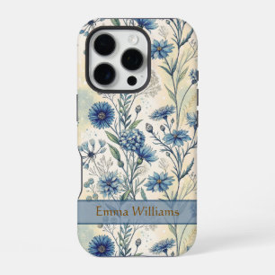 Personalized Name Blue Wildflowers iPhone 16 Pro Case