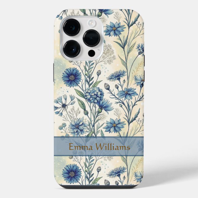 Personalized Name Blue Wildflowers iPhone Case (Back)