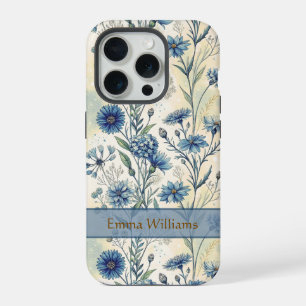 Personalized Name Blue Wildflowers iPhone 15 Pro Case