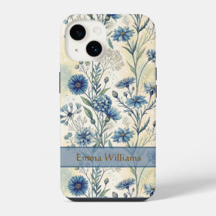 Personalized Name Blue Wildflowers iPhone 14 Case