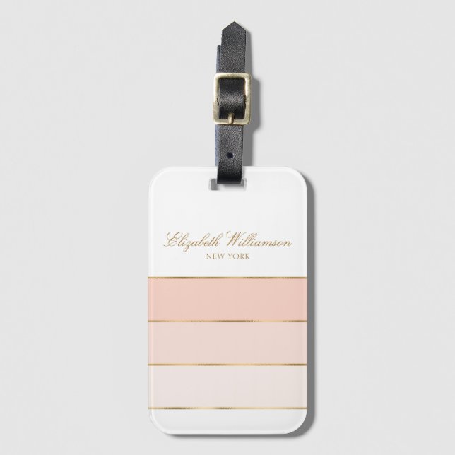Personalized Name Blush Pink Gold Luggage Tag (Front Vertical)