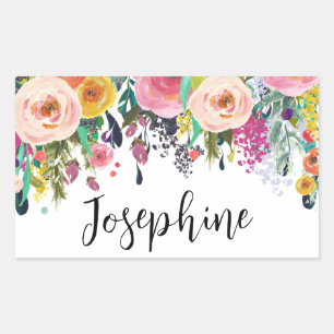 Personalized Name Boho Floral Bedroom Nursery Art Rectangular Sticker