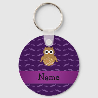 Personalized name brown owl purple mustaches key ring