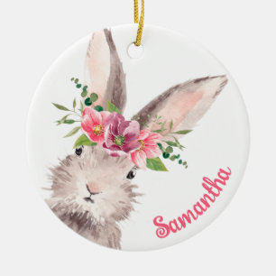 Personalized Name Bunny Rabbit Girl pink Ceramic Tree Decoration