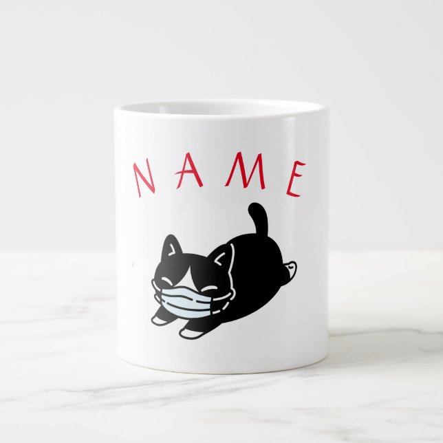 PERSONALIZED NAME CAT WEARING MASK JUMBO Mug (Front)